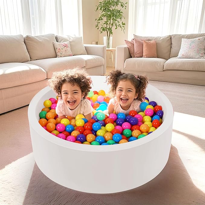Foam Baby Ball Pit, 35.4"x 11.8" Ball Pits for Toddlers, Soft Round Kiddie Playpen Ball Pool for Kids with Soft Memory Sponge, Gift for Babies Indoor and Outdoor Game,Milk silk fabric‌ white(No Balls)