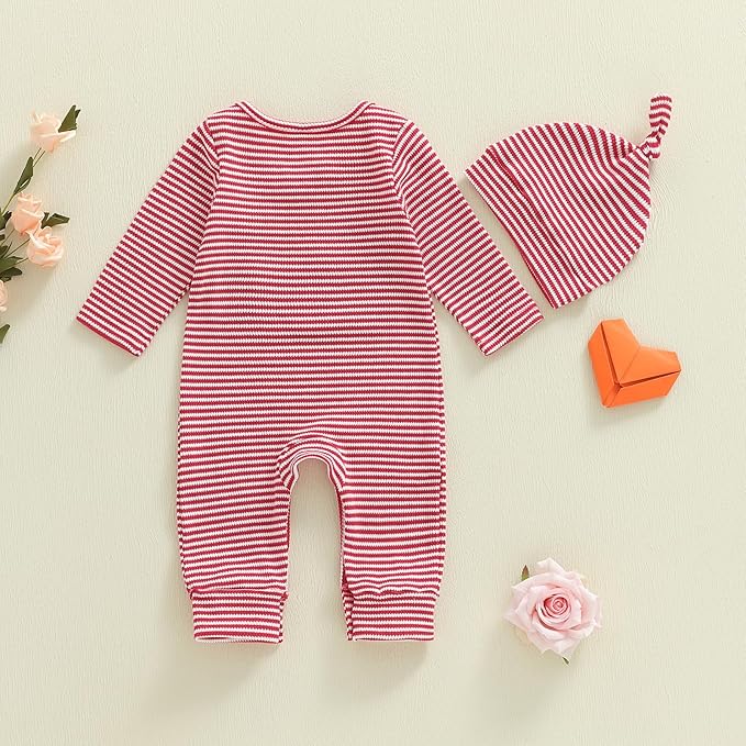 Fernvia Newborn Baby Boy Clothes Letters Print Bodysuit 3 6 9 12 18 Months Long Sleeve Jumpsuit with Hat 2PCS Outfits Set
