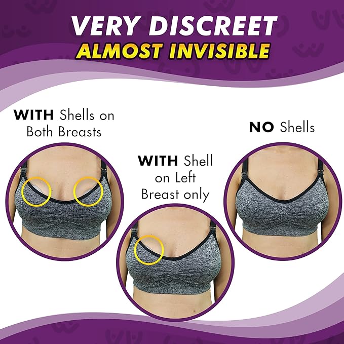 Mommyz Love Breast Shells & Milk Catcher for Breastfeeding New Model with Plugs - Breast Milk Catcher to Relieve Cracked Sore & Engorged Nipples - Breast Shells Milk Collector for Leaking Milk 4 Pack