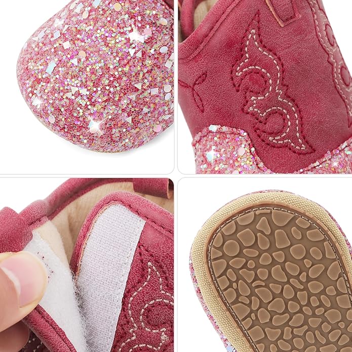 MK MATT KEELY Leather Western Boots Cowboy Bootie Soft Sole Non-Slip Crib Shoes for Baby Infant Toddler Girls Boys Newborn