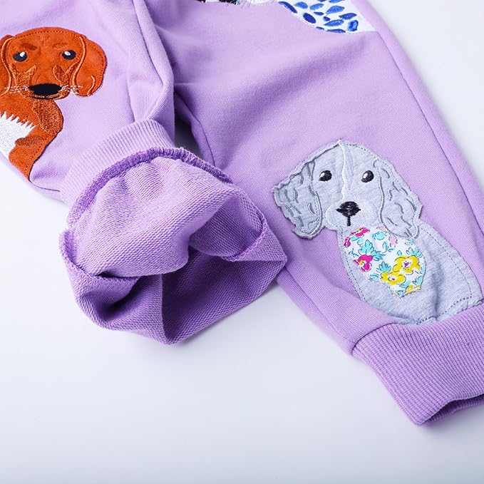 HILEELANG Girls Cotton Joggers Sweatpants Embroidery Drawstring Waist Pockets Casual Pants for Kids 12M-7Y