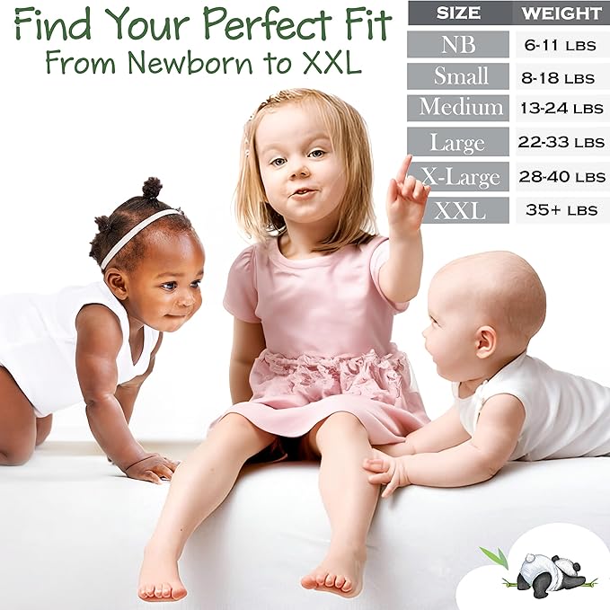 Bamboo Baby Diapers, Totally Chlorine Free for Sensitive Skin for Newborns to XXL. Hypoallergenic & Non Toxic Eco Friendlier Plant-Based Materials. TCF NB Newborn Size (37 ct)