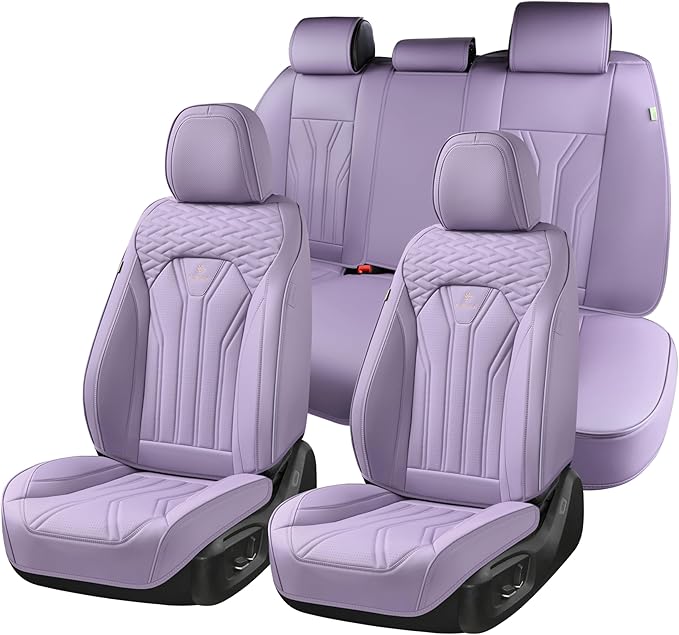 FLORICH Leather Car Seat Covers Full Set, Purple Car Seat Cover, Universal Full Coverage Car Seat Covers Waterproof Car Seat Cushion Protector Front Seats and Rear Fit for Most Cars Trucks SUVs