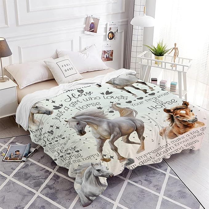 Horse Blanket for Teen Flowers Animals Throw Blanket Gifts for Girls Boys Soft Throws Blankets All Seasons 50×60 Inches for Bed Office