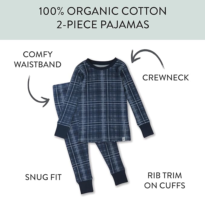 HonestBaby 4 Piece Pajamas Sleepwear Pjs 100% Organic Cotton for Infant Baby and Toddler Boys, Girls, Unisex
