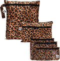 Bumkins Roamio Travel Set – Waterproof Wet Bag, Wet/Dry Clutch, 3 Clear TSA Pouches – Reusable Organizers for Swim, Gym, Toiletries, Baby Gear, Pump Parts, Beach, Pool, Travel, Leopard 5-pc Set