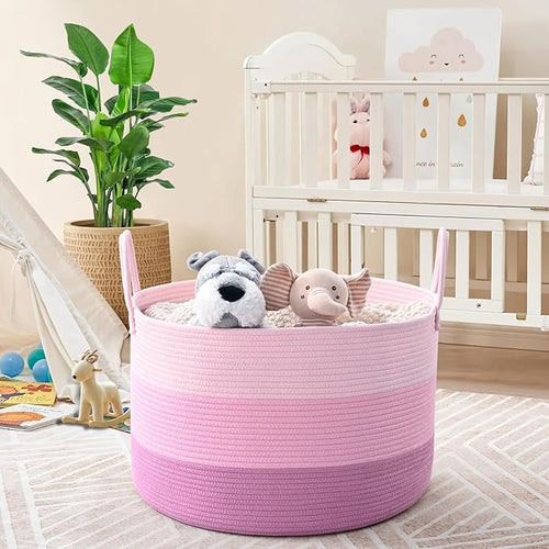 67L Rainbow Storage Basket for Organizing, 20"×13" Large Tall Laundry Baskets, Cotton Rope Woven Blanket Basket, Toy Storage for Kids, Collapsible Laundry Hamper for Living Room, Nursery Room
