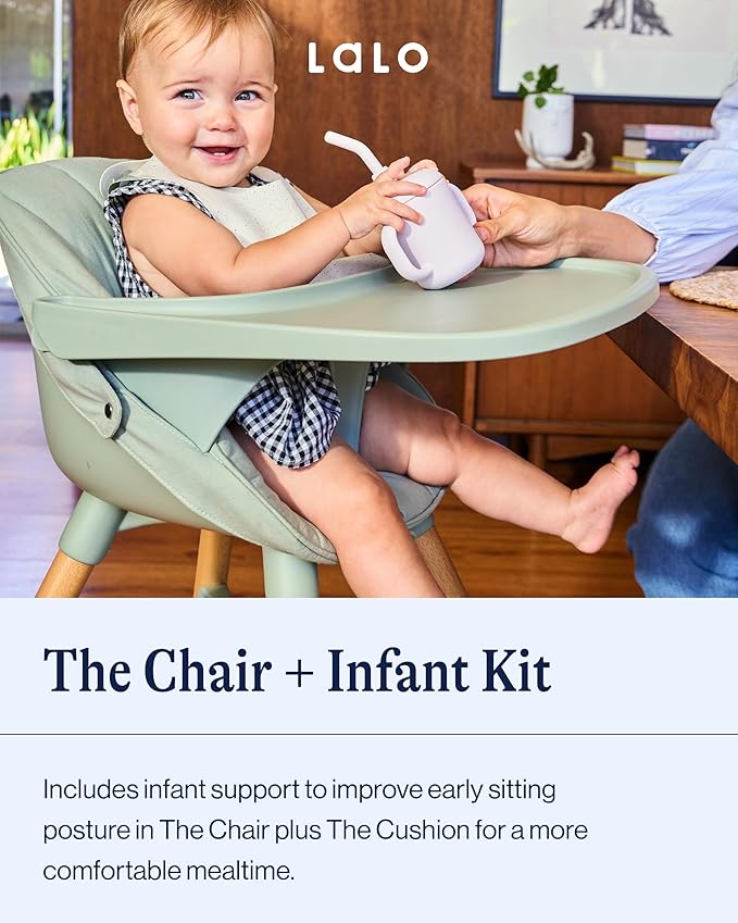 Lalo The High Chair Infant Kit - Convertible Wooden High Chair for Babies & Toddlers with Infant Support & Cushion, Grows with Your Child, Dishwasher Safe Tray, Adjustable Footrest Coconut