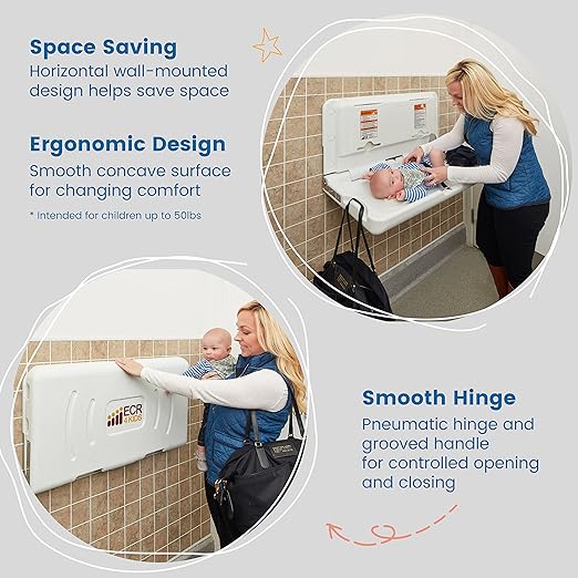 ECR4Kids Horizontal Wall-Mounted Changing Station, Baby Changer, White Granite
