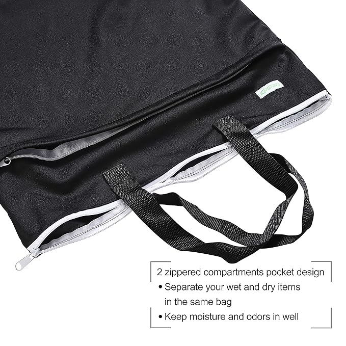 wegreeco Large Reusable Hanging Wet Dry Cloth Diaper Bag (Black)