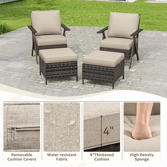 Outdoor Patio Wicker Chair Set of 2, Bistro Chair Set Patio Conversation Sets for Garden Lawn & Poolside