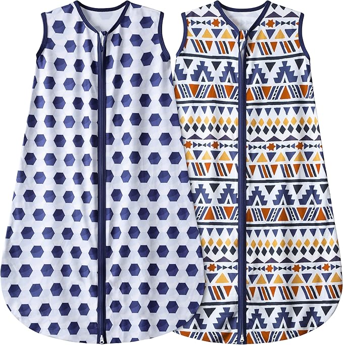 Baby Sleep Sack Baby Sleeping Bag 2-Way Zipper Toddler Wearable Blankets (Soccer & Triangles, Small)