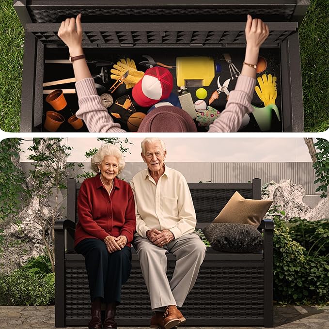 Outdoor Storage Bench - Waterproof Resin Patio Bench with Storage, All-Weather Durable Design for Garden, Deck, or Patio