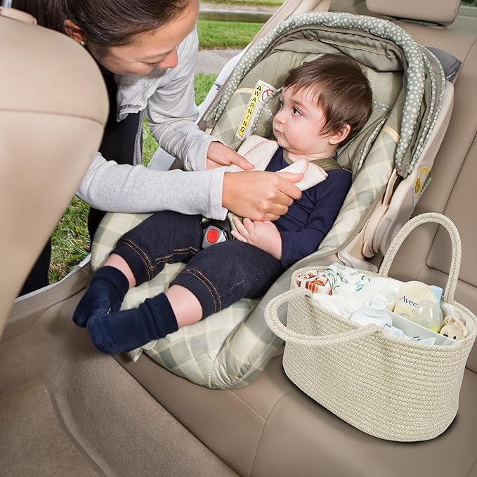 Large Baby Diaper Caddy Organizer for Girl Boy Rope Nursery Storage Bin Basket Portable Holder Tote Bag for Changing Table Car Travel Baby Shower Gifts Oatmeal