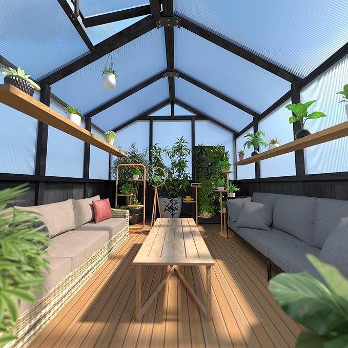 MUPATER 6 x 10 FT Wooden Polycarbonate Greenhouse with Ventilated Window & Lockable Door, Multi-Layer PC Panels for UV Protection, Walk-in Greenhouse Kit for Outdoor, Garden and Backyard, Black