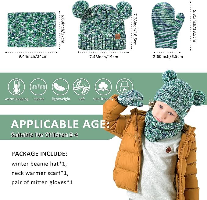 Kids Toddlers Winter Beanie Hats Gloves Neck Scarf Set Mittens Gifts for 0 6 12 Months 1 2 3 4-8 Year Old Baby Girls Boys