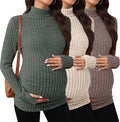 3 Pack Maternity T-Shirts Pregnancy Tops Women Sweater Long Sleeve Turtleneck Ribbed Finger Sleeve Outfits