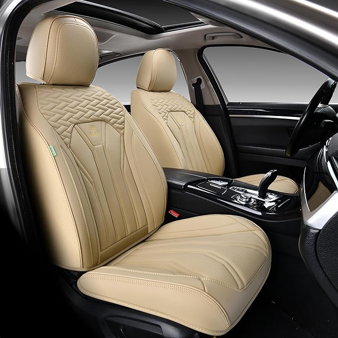 FLORICH Seat Covers for Cars, Waterproof Seat Covers, Leather Car Seat Covers 2 Pack, Universal Seat Cushion Protector for Most Cars Trucks SUV-Beige