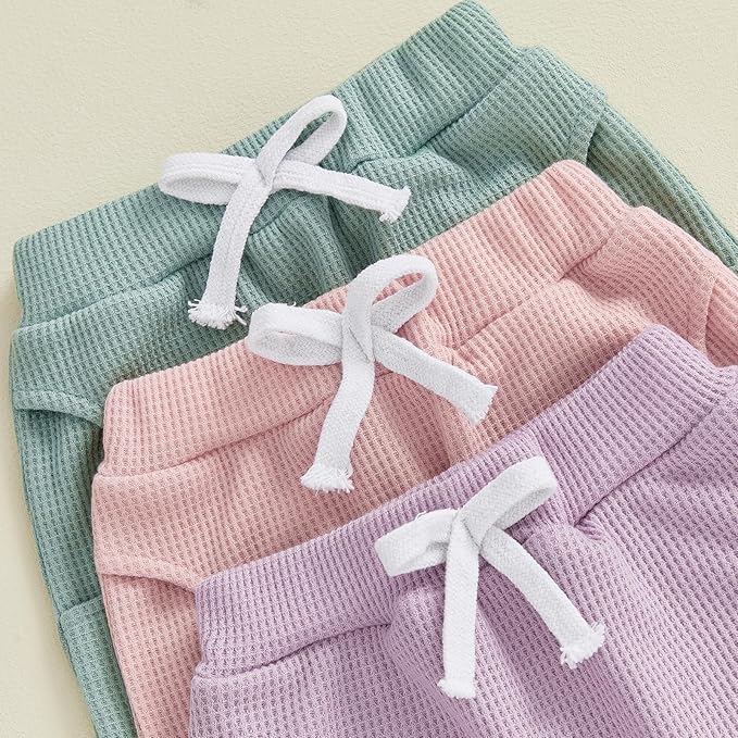 Sejardin Toddler Baby Boy Girl Pants 3 Pack Solid Color Elastic Waist Jogger Sweatpants Newborn Infant Casual Bottoms