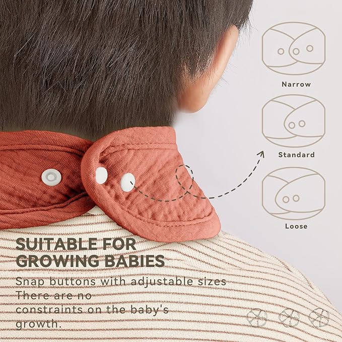 Muslin Baby Bibs for Unisex Boys Girls, Cotton Drool Bibs, Adjustable Newborn Bibs for Drooling and Teething