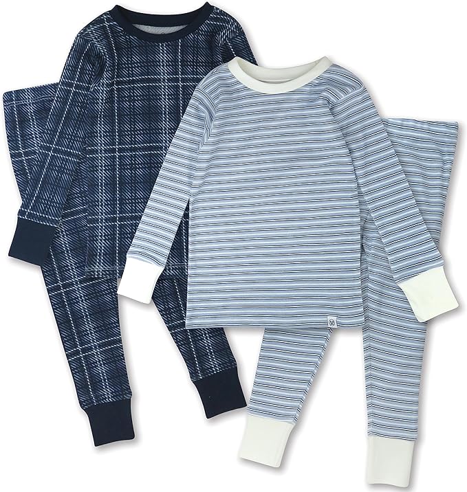 HonestBaby 4 Piece Pajamas Sleepwear Pjs 100% Organic Cotton for Infant Baby and Toddler Boys, Girls, Unisex