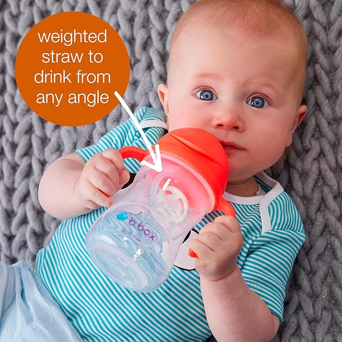 b.box Sippy Cup with Weighted Straw. Drink from any Angle, Leak Proof, Spill Proof, Easy Grip. BPA Free, Dishwasher Safe. For Babies 6m+ to Toddlers (Lemon, 8oz)