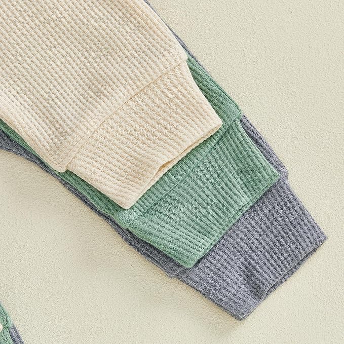Sejardin Toddler Baby Boy Girl Pants 3 Pack Solid Color Elastic Waist Jogger Sweatpants Newborn Infant Casual Bottoms