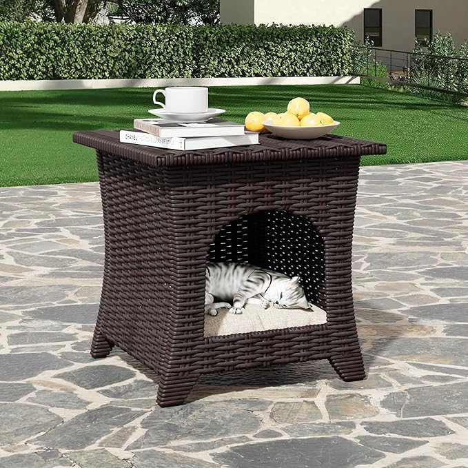 Patio Porch Furniture Chairs Set, 3 Pieces PE Rattan Wicker Chairs with Side Table, Outdoor Garden Furniture Sets for Garden Backyard Porch Poolside