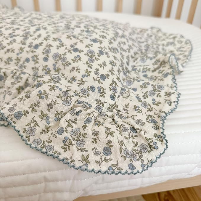 BuLuTu Soft Cotton Kids Pillowcases Standard Size, Blue Floral Toddler Pillowcases for Girls Boys, Cotton Muslin Pillow Protector for Children Bedding Gift, Envelope Closure,20"x26",1 PC