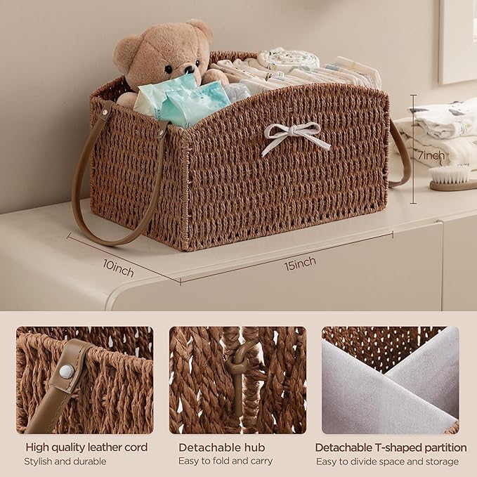 HBlife Diaper Caddy Organizer, Large Hand-Woven Storage Basket for Diapers & Baby Essentials - Elegant Curved Design, Ideal Gift for Baby Shower & Registry Must-Have