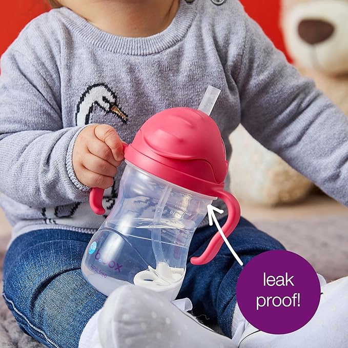 b.box Sippy Cup with Weighted Straw (2-Pack). Leak Proof, Easy Grip. BPA Free & Dishwasher Safe. Ideal for Babies 6m+ to Toddlers (raspberry + tutti fruitti, 8oz)