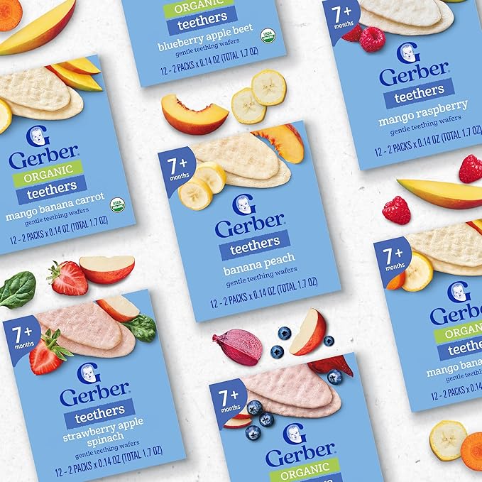 Gerber Teethers, Banana Peach Gentle Teething Wafers, Baby Teething Snacks, 6PK