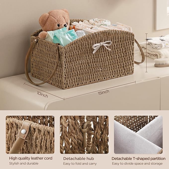 HBlife Diaper Caddy Organizer, Large Hand-Woven Storage Basket for Diapers & Baby Essentials - Elegant Curved Design, Ideal Gift for Baby Shower & Registry Must-Have