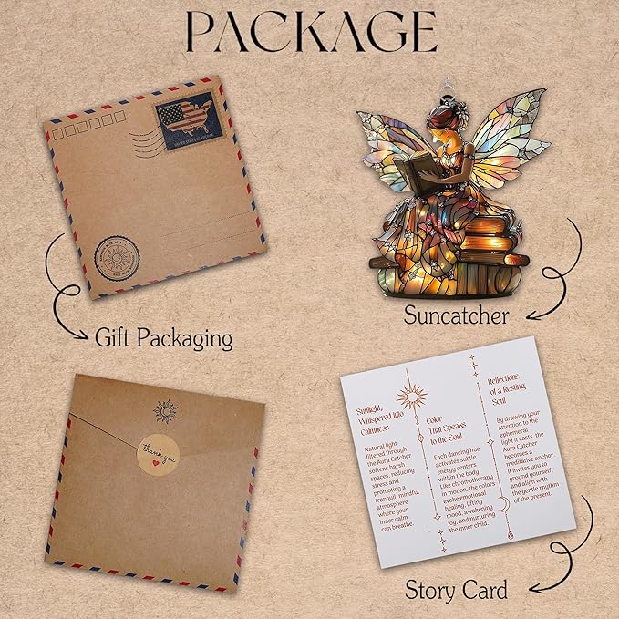 Book Fairy Acrylic Suncatcher Stained Glass Effect Window Car Hanging Christmas Ornament Indoor Outdoor Decor Garden Sun Catcher Panel Gifts for Fairy Tale Lover for Women Mom Grandma