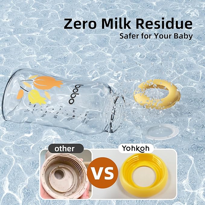 YOHKOH Glass Breast Milk Storage Bottles - 100% Leak-Proof, BPA-Free Breastmilk Storage Containers, Freezer & Dishwasher Safe, Ideal for Nursing Mothers (Yellow, 5.4oz (Pack of 4))