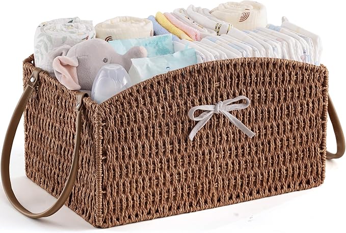 HBlife Diaper Caddy Organizer, Hand-Woven Storage Basket for Diapers & Baby Essentials - Elegant Curved Design, Ideal Gift for Baby Shower & Registry Must-Have