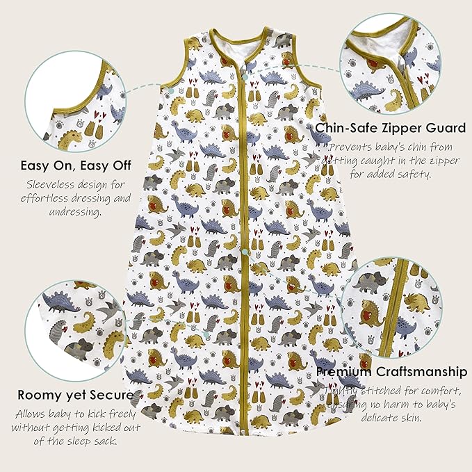 Cute Castle Baby Sleep Sack 0-6 Months - Lightweight 100% Cotton 2-Way Zipper TOG 0.5 Infant Wearable Blanket, Newborn Essentials Toddler Sleep Clothes, 3 Pack(Honey, Dinosaurs, Letters)