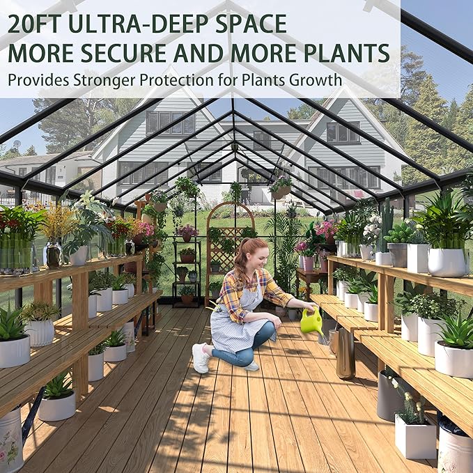 Greenhouses for Outdoors, 8x20 FT Polycarbonate Greenhouses with 4 Adjustable Roof Vents, Walk-in Aluminum Frame Green Houses for Outside with Sliding Doors Fit for Garden, Windproof (8x20FT)