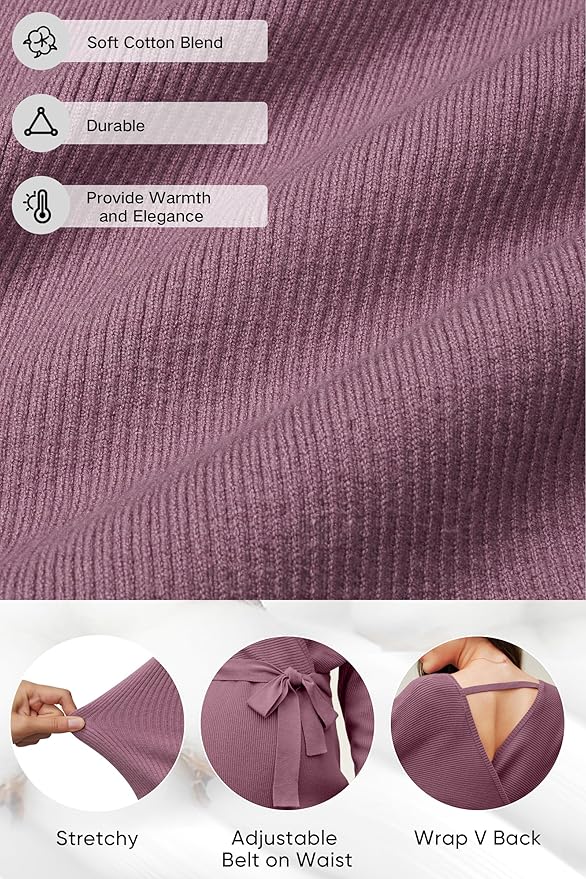OUGES Womens Soft Cotton Blend Maternity Sweater Wrap V Neck Long Sleeve V Back Fall Shirts Pregnancy Outfits with Belt