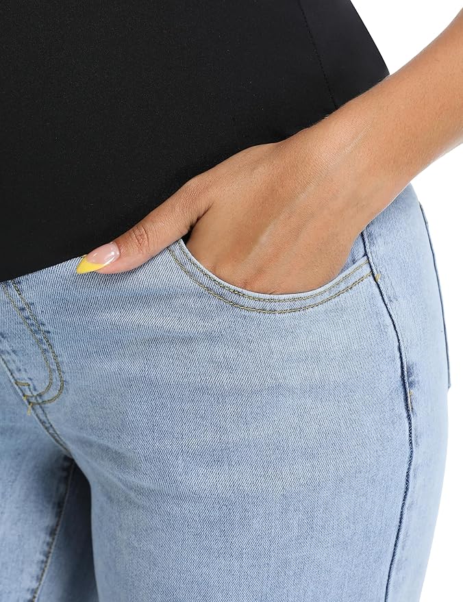 Foucome Women's Maternity Jeans Wide Leg Trendy Comfy Stretchy Straight Leg Pregnancy Denim Pants