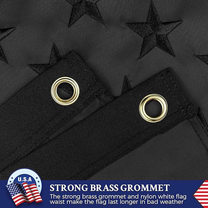 All Black American Flag 3x5 Outdoor Heavy Duty Nylon Flags with Embroidered Stars/Sewn Stripes/Strong Brass Grommets