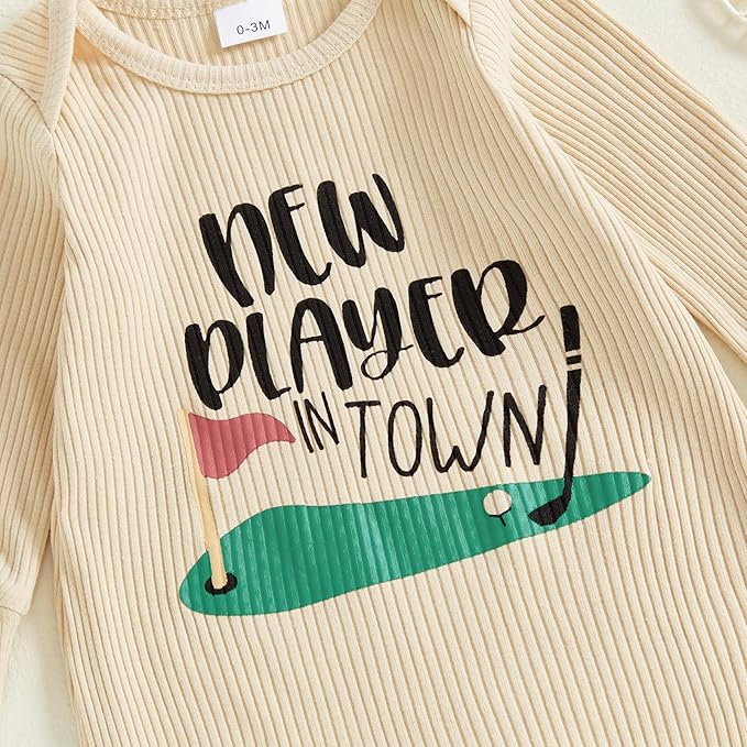 Fernvia Newborn Baby Boy Clothes Letters Print Bodysuit 3 6 9 12 18 Months Long Sleeve Jumpsuit with Hat 2PCS Outfits Set
