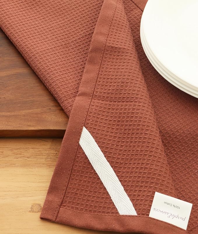 PurpleEssences Rust Waffle Weave Kitchen Towel, 100% Cotton - 15 x 25 Inches, with Hanging Loop Ultra Soft Absorbent Quick Drying Dish Cloth, Tea and Hand Towels, 4 Pack - Fall Thanksgiving - Rust