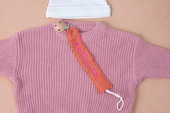 Personalized Bohemian Pacifier Clip Embroidered with Name is The Perfect Newborn Gift Made from eco-Friendly Bamboo! (Caramel)