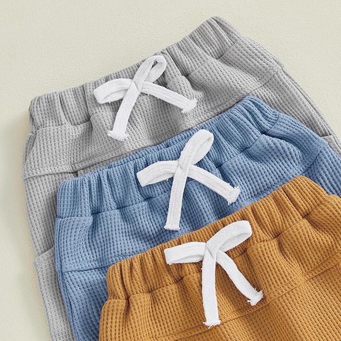 Sejardin Toddler Baby Boy Girl Pants 3 Pack Solid Color Elastic Waist Jogger Sweatpants Newborn Infant Casual Bottoms