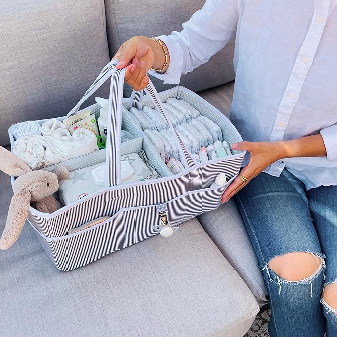 Lily Miles Baby Diaper Caddy - Organizer Tote for Infant Boy or Girl - Baby Shower Basket - Nursery Must Haves - Registry Favorites - Newborn Caddie Car Travel - Gray/Mint, Extra Large