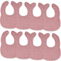 Comfy Cubs Muslin Bibs for Babies, Pack of 8 - Soft and Highly Absorbent, Feeding, Drool and Teething Bib, Adjustable Snaps - Stylish & Colorful Unisex Designs, Giftable Set - Mauve