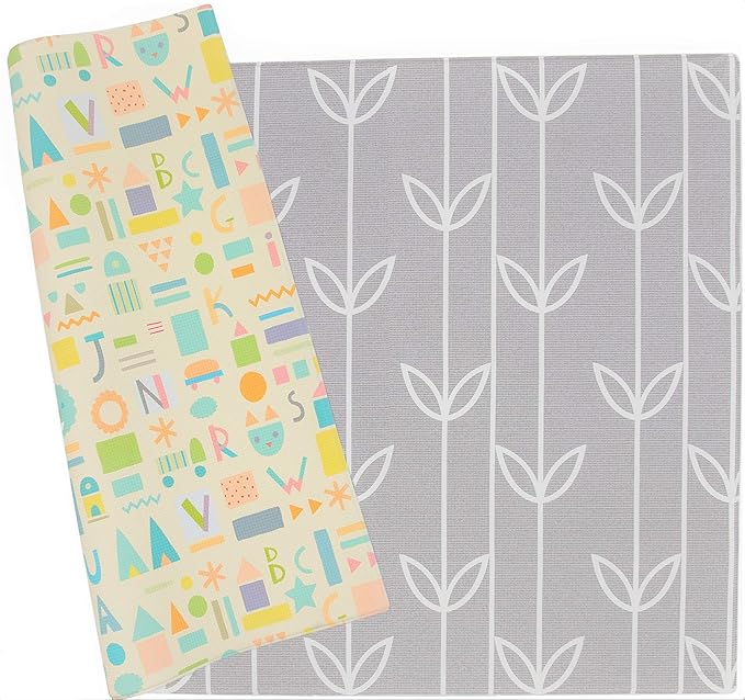 Baby Care Play Mat (Large, Sea Petals - Grey) 82'' x 55'' Original One-Piece Reversible Rollable Waterproof Play Mat for Infants, Babies, Toddler, and Kids