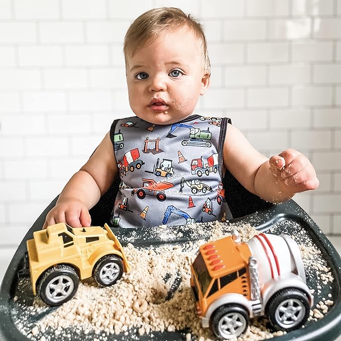 BapronBaby Construction Zone Bapron - No Neck Tie Safer Bib for Baby & Toddler - Soft Waterproof Stain Resistant - Machine Washable - Sz Preschool 3-5yrs