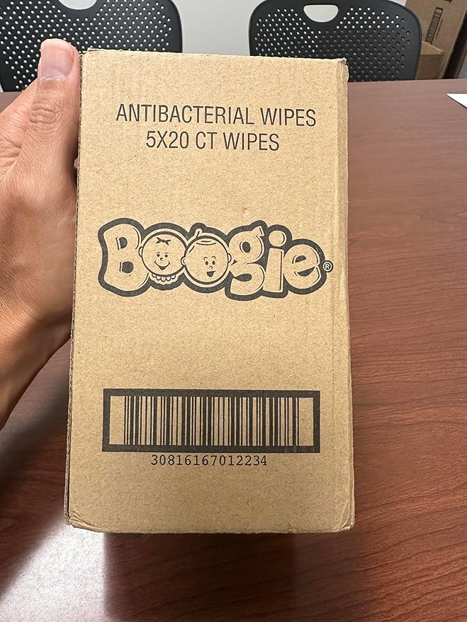 Boogie Antibacterial Hand Wipes by Boogie, Alcohol Free, Hypoallergenic and Moisturizing Aloe, for Kids and Adults -100 Total Wipes (5 Packs of 20)